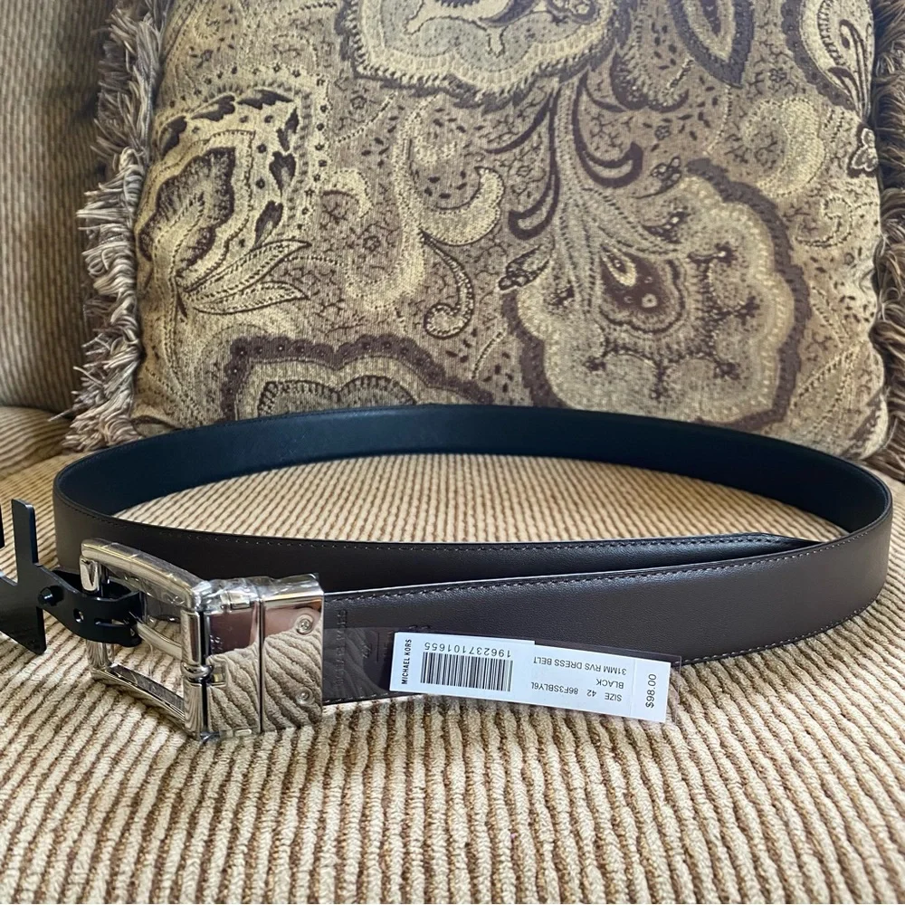 NWT Men’s MK Michael Kors Leather Belt Reversible Saffiano & Smooth Size 42